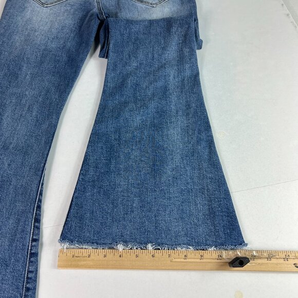 Risen Jeans Women 30x28* High Rise Flare Blue Faded Stretch Raw Hem Denim Tag 29 - Picture 11 of 16